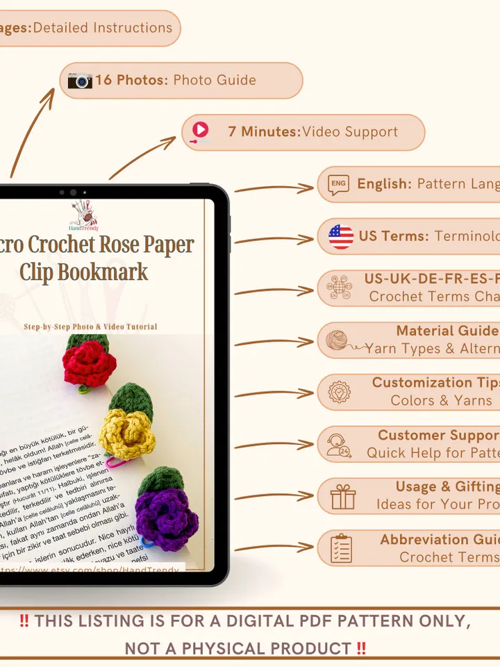 Micro Crochet Rose Paper Clip Bookmark, Cute Floral Planner Accessories, Perfect Gift for Book Lovers and Journal Enthusiasts