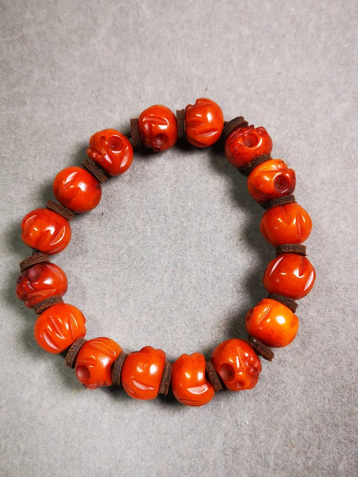 Hand-carved Tibetan Yak Bone Mala Beads Bracelet,Chitipati,Shmashana Adhipati,Amulet Bracelet,for Meditation and Prayer