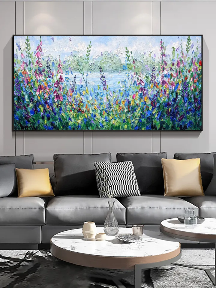 Original Oil Painting On Canvas, Abstract Modern Colorful Flower Painting, Large Wall Art, Boho Wall Décor, Home Decor, Bedroom Wall Decor