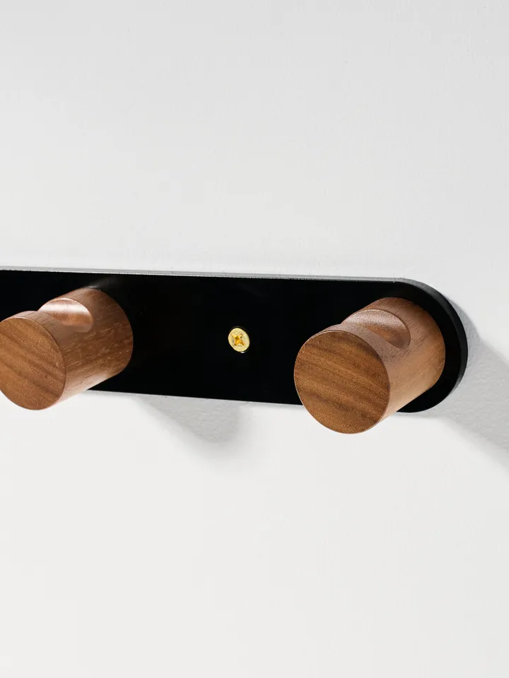 Black + Walnut Minimalist Metal and Wood Wall Mounted Coat hook