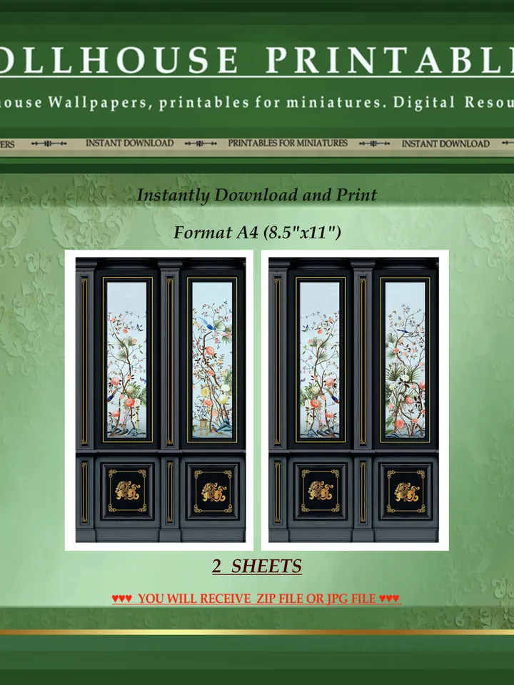 Wallpapers- Set 10 | Printables for Dollhouses and Unique Miniature Projects | Digital Downloads | in Scale 1/12th