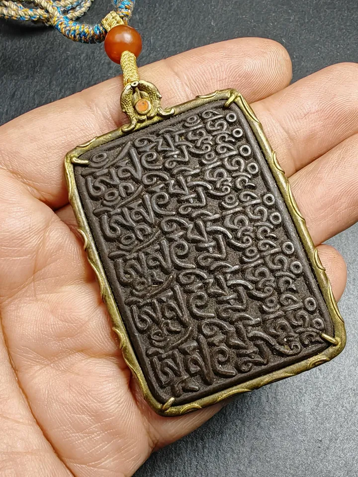 Gandhanra Handmade Tibetan Buddhist Amulet,Om Badge Pendant, Mantra of Chenrezig Om Mani Padme Hum,Protective Chram,2.76"