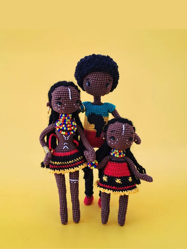 Set of 3 African Dolls, crochet african doll. African decor