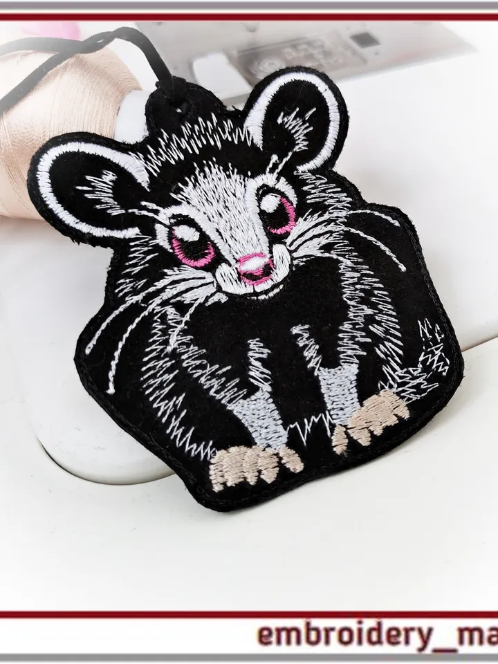In The Hoop patch with cute Opossum and classic Machine embroidery design