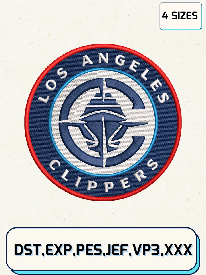 Los Angeles Clippers Logos Embroidery Design Files,NBA Logos Embroidery Designs,Machine Embroidery Files,4 Sizes