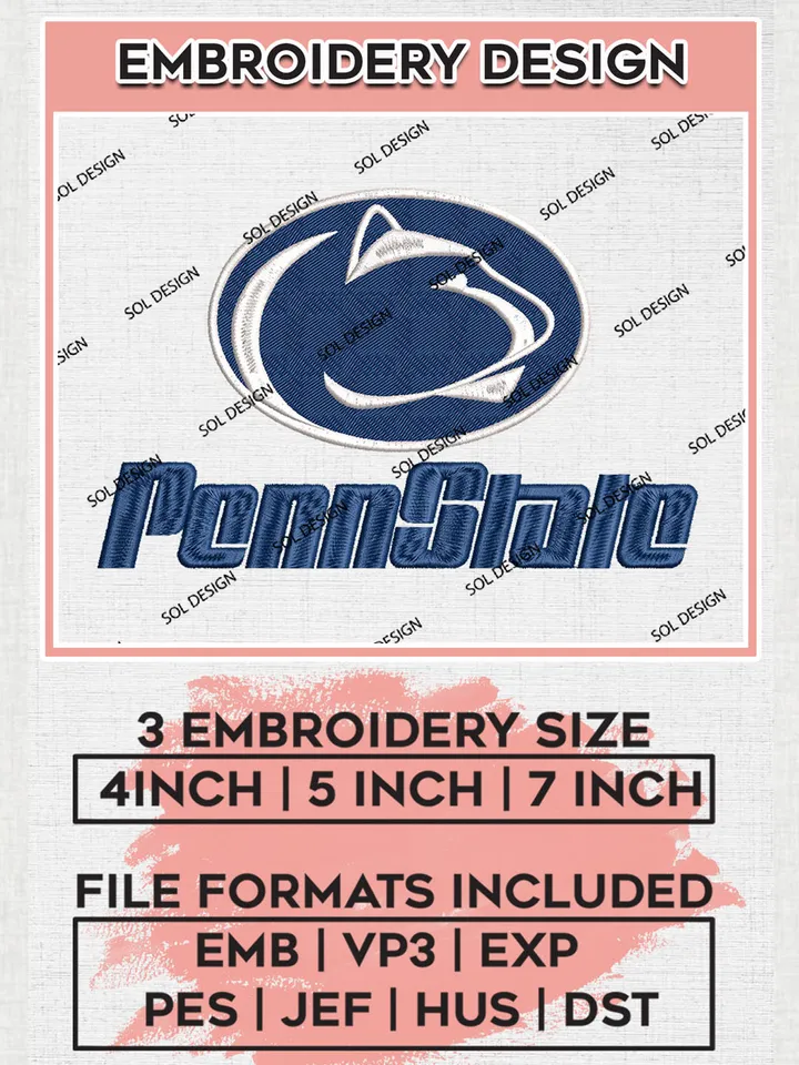 NCAA Penn State College Football Team Logo Embroidery Design Files, NCAA Penn State Nittany Lions Machine Embroidery, NCAA Teams, 3 sizes, NCAA Machine embroidery designs, Digital Download