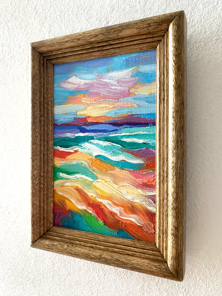 Seascape Oil Painting Original Sea Landscape Painting Impasto Small Artwork Ocean Coastal Wall Art