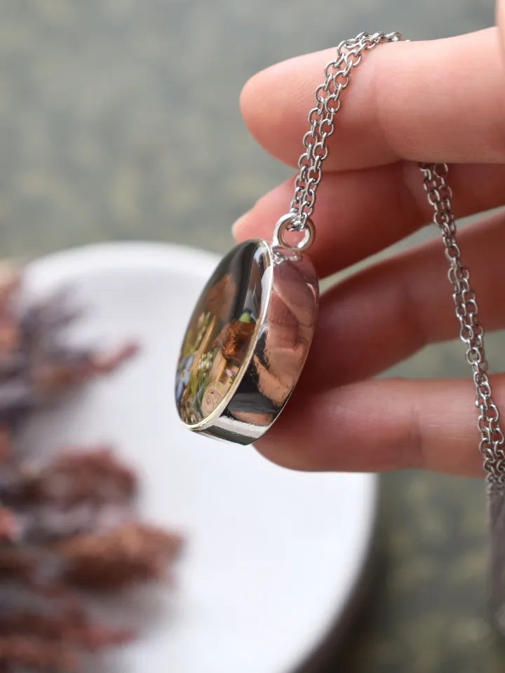 Real mushroom pendant. Necklace with dried mushrooms in resin. Necklace with a forest composition.