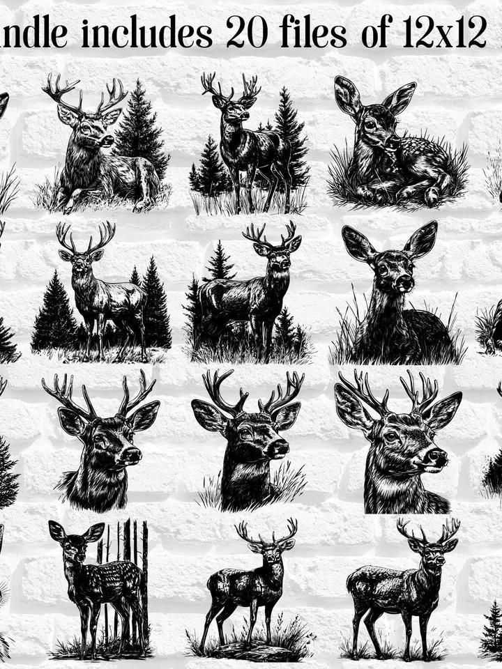 Vector Deer Design Bundle 20 cute Fawn PNG for Sublimation Deer SVG file for cricut, wild Fawn Laser Cut file for engraving, Print wall art