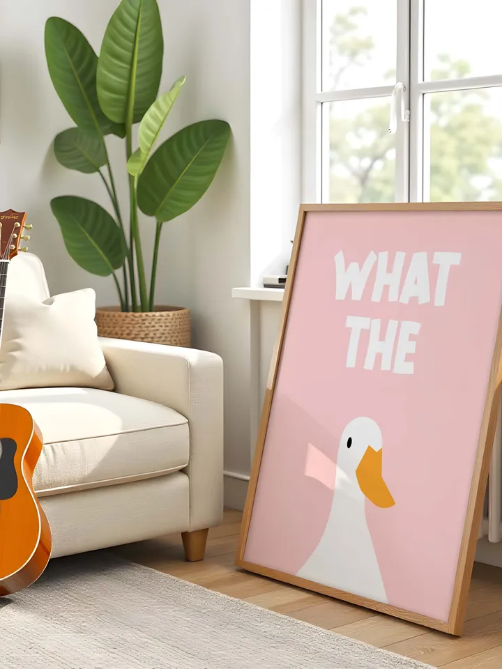 What the Duck Poster Funny Bathroom Wall Art Printable Duck Quote Digital Humor Sign Quirky Toilet Decor Instant Download Digital pink