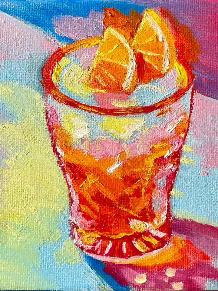 Negroni Still Life Painting on Canvas Original Cocktail Drink Wall Art Bar Cart Decor 6"x6"