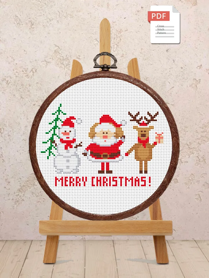 Merry Christmas Cross Stitch Pattern, Santa Claus Cross Stitch Pattern, Christmas Pattern, Christmas Moose Cross Stitch Pattern #hld012