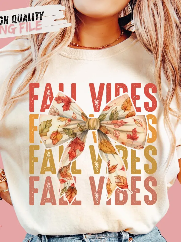 Fall Vibes Png, Retro Fall Coquette Bow Png, Fall T Shirt Png, Autumn Pumpkin Png, Autumn Sublimation png Design