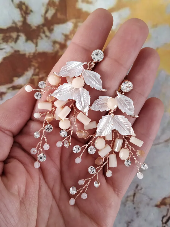 Rose Gold | Blush Boho Bridal Earrings | Chandelier Statement Wedding Earrings | Floral Wedding Jewelry | Bridesmiad Gift | Laurel Jewelry