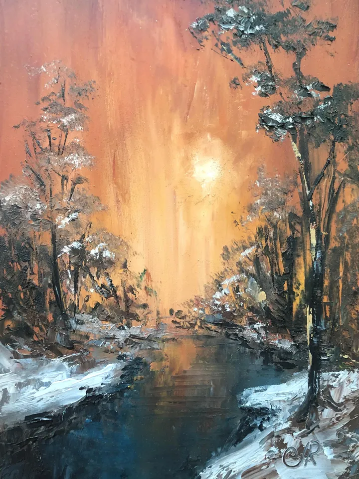Forest Original Painting Oil Abstract Landscape Sunset Wall Art