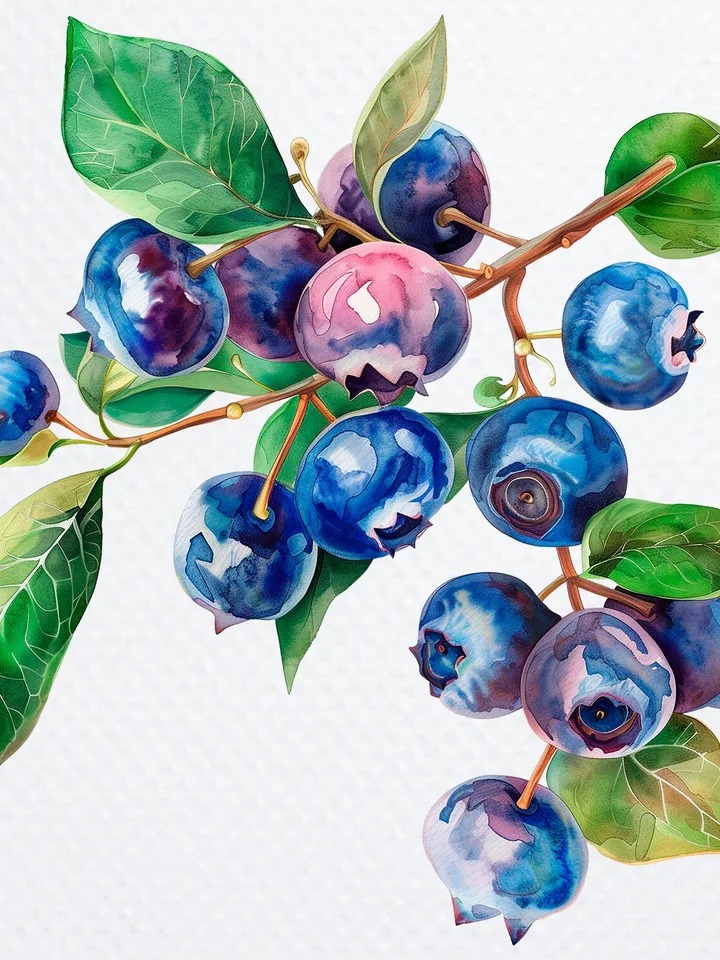 16 Blueberry PNG Clipart, Printable Watercolor Blueberry for sublimation, Blueberry Stem Print, Digital download, Paper craft, junk journals