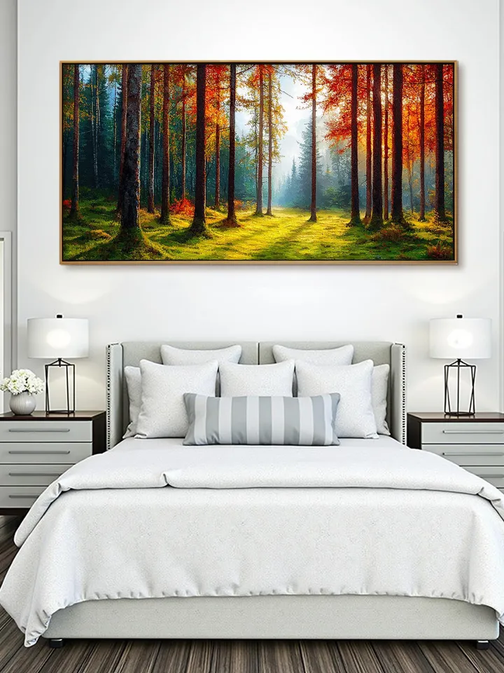 Original Autumn Forest Oil Painting On Canvas, Fall Colors Landscape Art, Nature Wall Art, Woodland Scene, Original Artwork, Forest Path Art