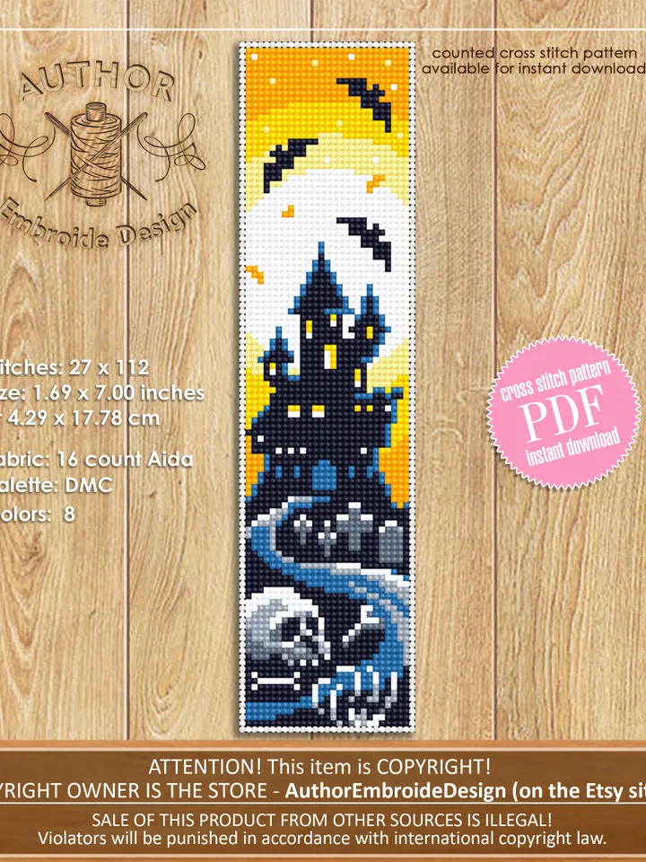Halloween bookmark set cross stitch pattern download PDF Handmade bookmark cute Halloween embroidery Kawaii Halloween Book lover gift #B56