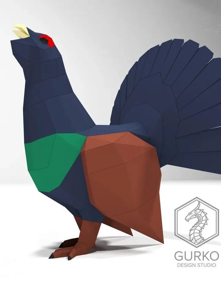 Wood Grouse Papercraft, Bird, Digital Template, PDF Download, Gurko, Low Poly, Pepakura, Origami Sculpture, Paper Party Decoration, DIY Gift