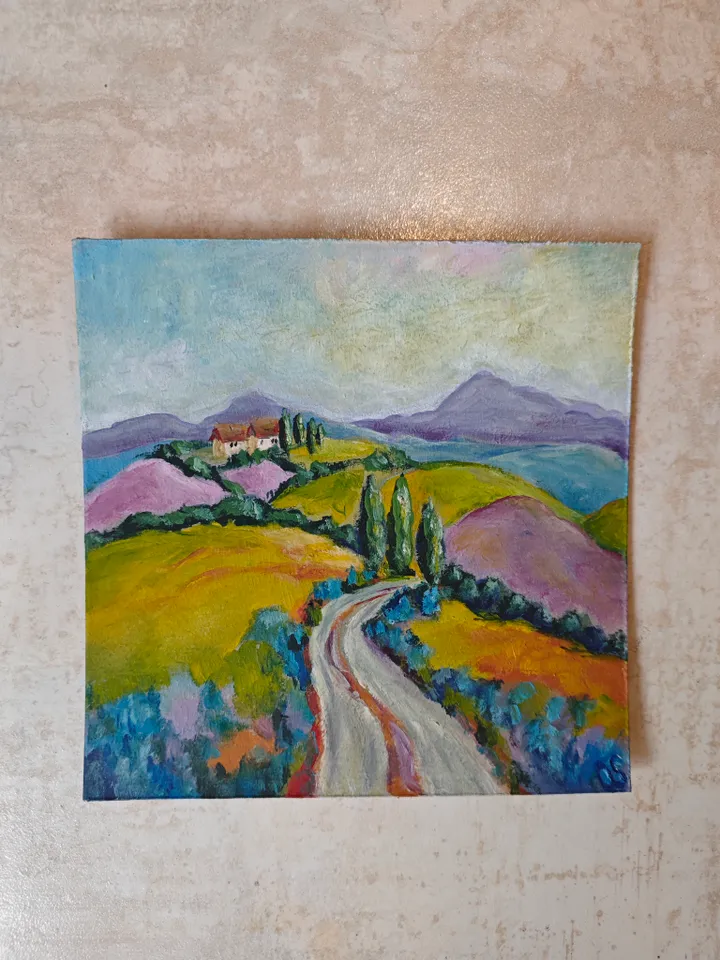Italian Landscape Original Painting Tuscany Landscape Original Art Tuscany Bright Landscape Modern Oil Artwork Bright Italian Landscape Wall Decor 8x8 inches by OlgaSokolovaArt