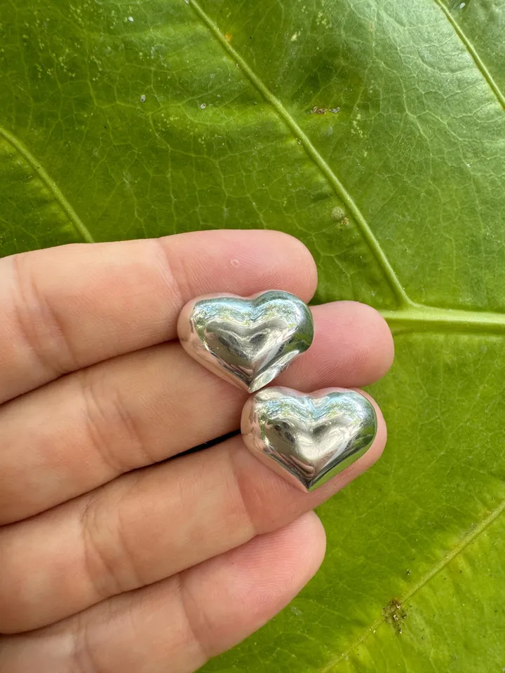 Sterling silver solid stud heart shaped earrings/ handmade jewellery/ statement earring /bali silver