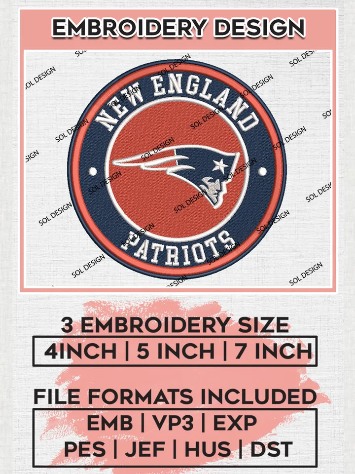 New England Patriots Circle Logo Embroidery Designs, NFL Patriots, NFL Logo Embroidery Files, NFL New England Patriots Machine Embroidery Design, Digital Download
