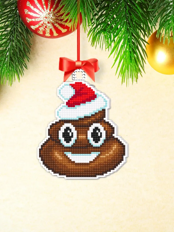 Christmas poop emoji cross stitch pattern PDF download Double-sided Christmas tree decor for plastic canvas, Funny Christmas pattern #N117