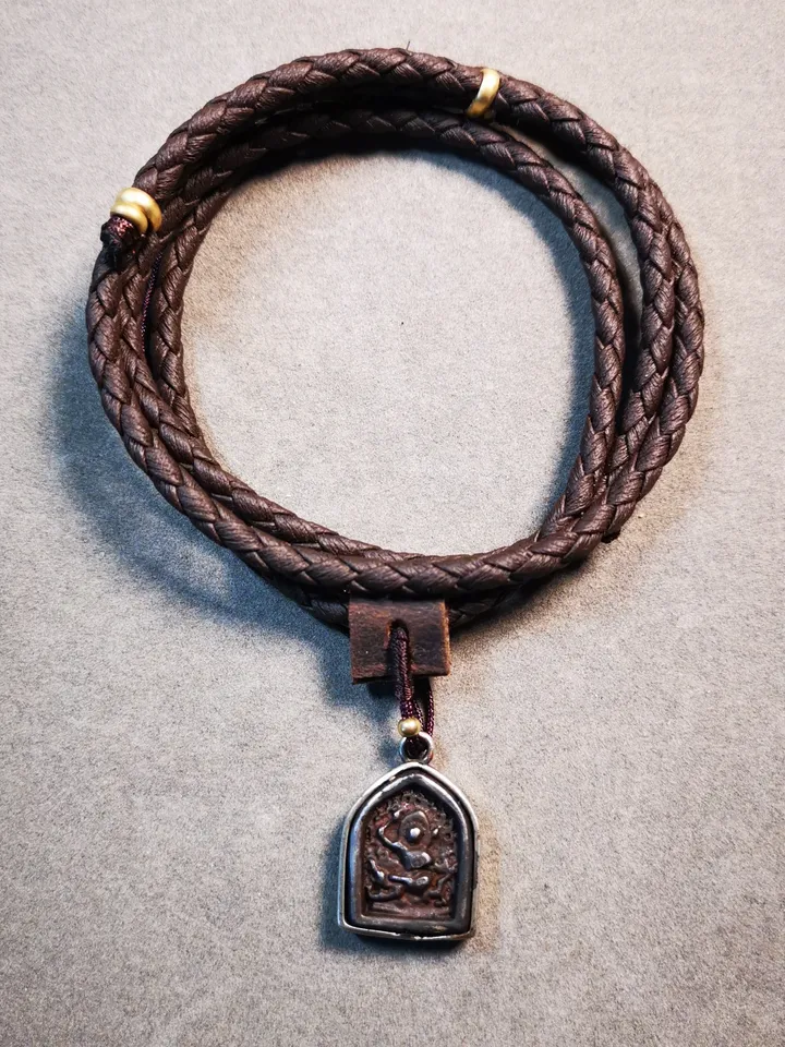 Gandhanra Antique Tibetan Buddhist Amulet, Vajrapani,the Protector and Guide of Gautama Buddha,Made of Thokcha,inlaid with Sliver