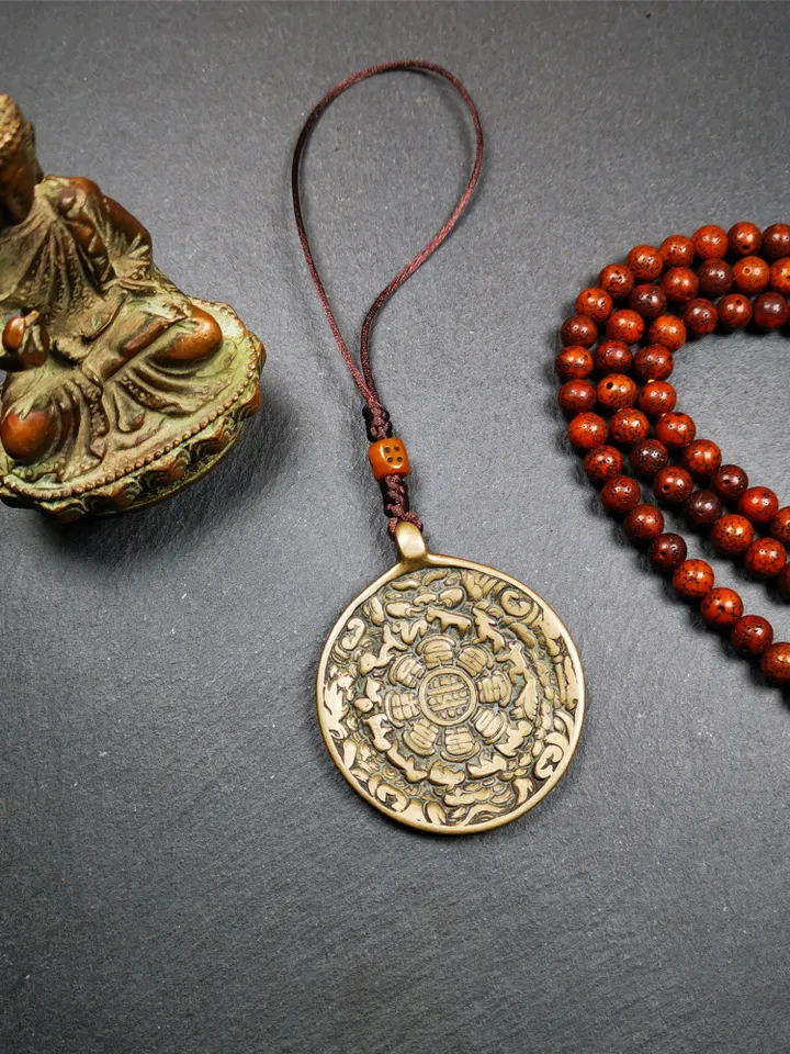 Gandhanra Antique SIPAHO(srid pa ho) Amulet, Tibetan Buddhist Astrology Calendar Badge,12 zodiac Melong Mirror, Jiugong Bagua,30 Years Old
