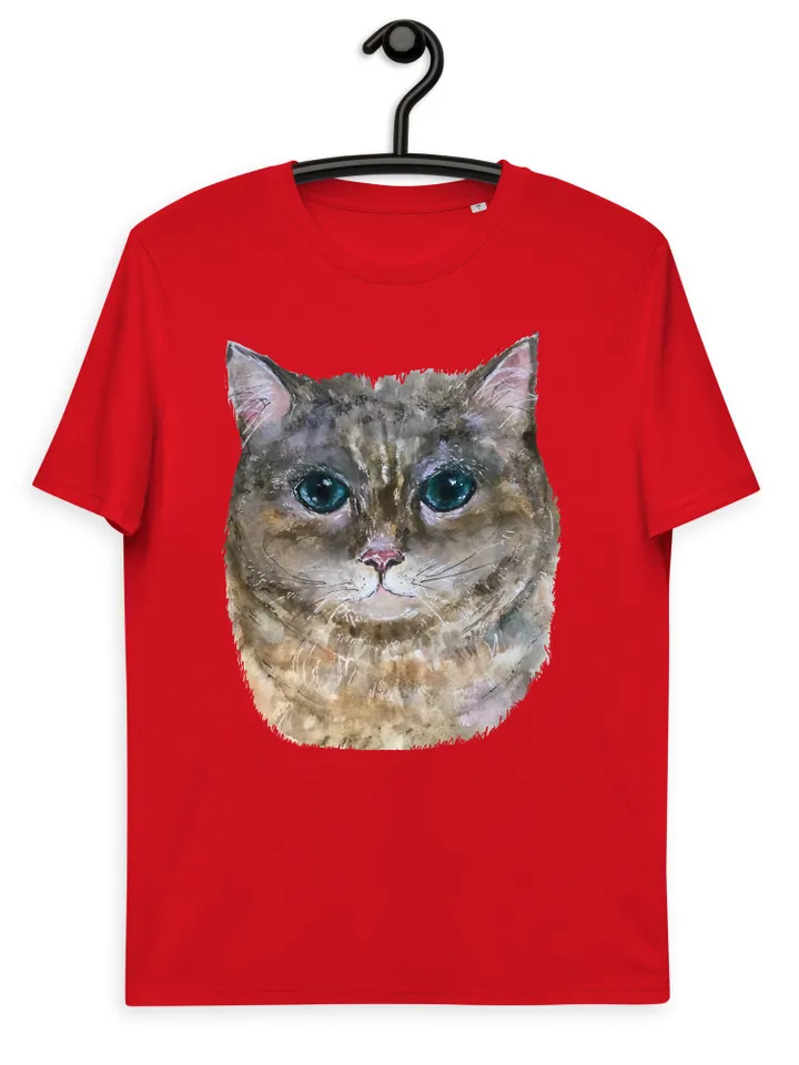 Cat t shirt,Grey cat Unisex organic cotton designer t-shirt made with my original watercolor painting,funny animals wearable gifts for her.