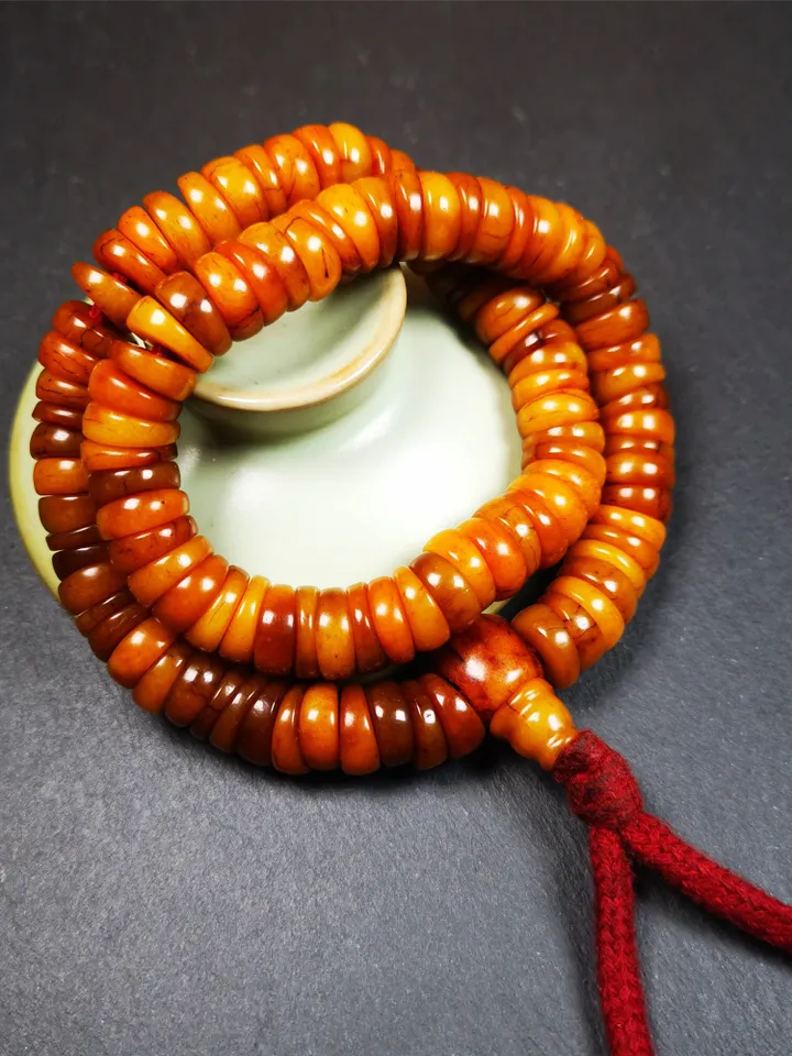 Gandhanra Original Wave Shape Tibetan Yak Bone Mala Beads Necklace, Hand-carved Tibetan Prayer Beads for Meditation
