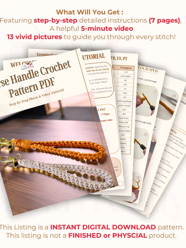 Crochet Purse Handle Pattern PDF โ Beginner-Friendly Wallet & Crochet Bag Strap Design Tutorial