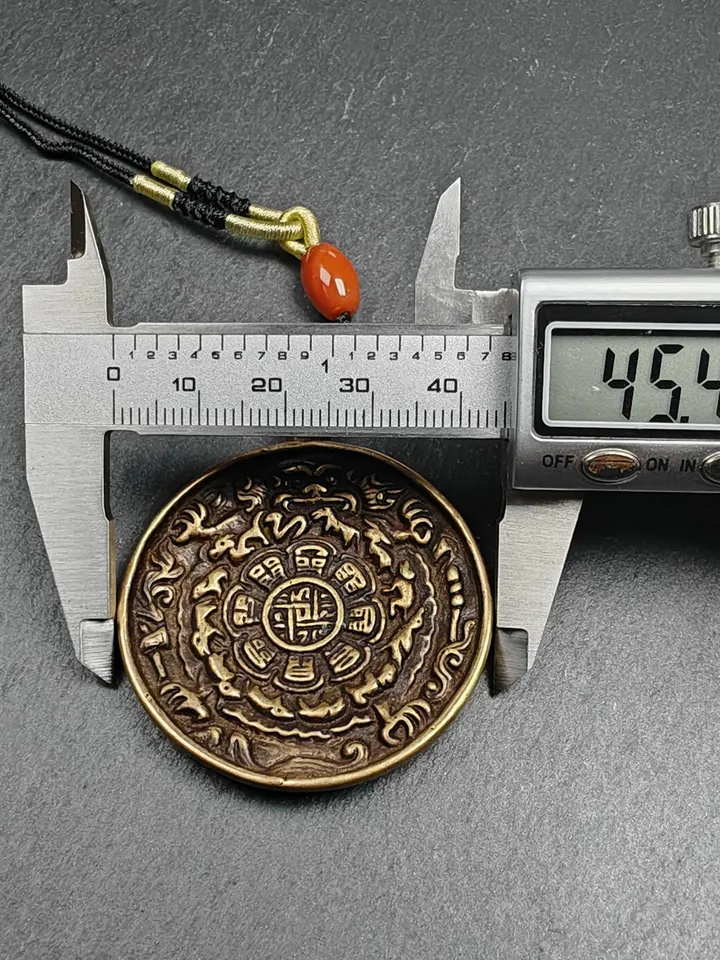 Gandhanra Vintage Tibetan Buddhist Calendar Amulet Sipaho Badge - Lima Brass Melong Mirror Protective Charm Feng Shui Pendant,45mm