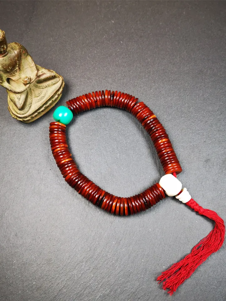 Gandhanra Original Tibetan Yak Bone Mala, Hand-carved 108 Prayer Beads,Rosary Beads,0.55"