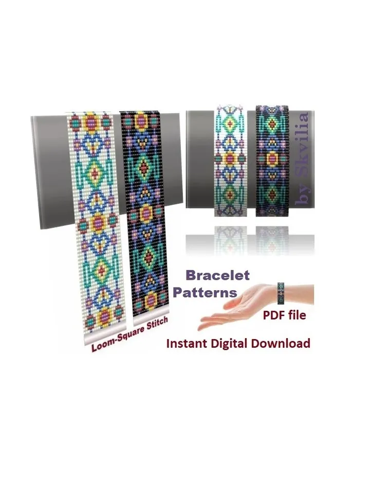 Cuff Bracelet Loom Stitch Bead Patterns Bracelet Beading Patterns Bead loom pattern Instant Download