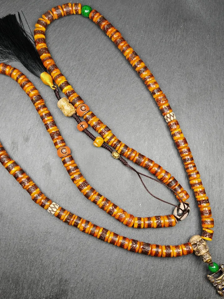 Gandhanra Old Tibetan Rosary, 10mm Yak Bone Kapala Mala,Traditional 108 Prayer Beads for Meditation and Prayer,20 Inches Length