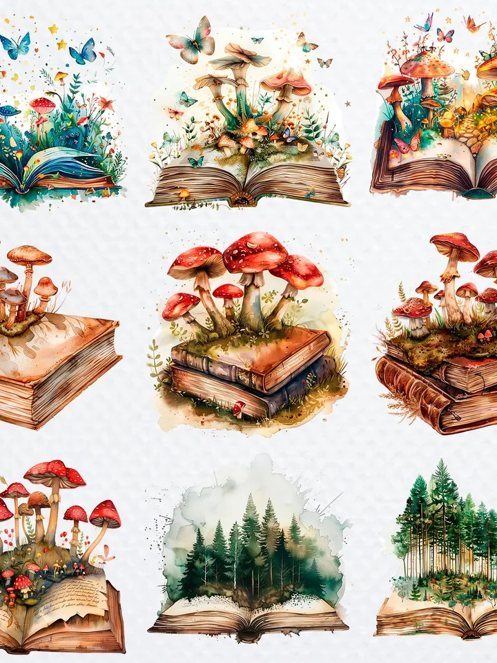 37 Magic Book PNG Bundle, Fantasy Book clipart, Printable Watercolor clipart for sublimation, High Quality PNGs, Paper craft, junk journals