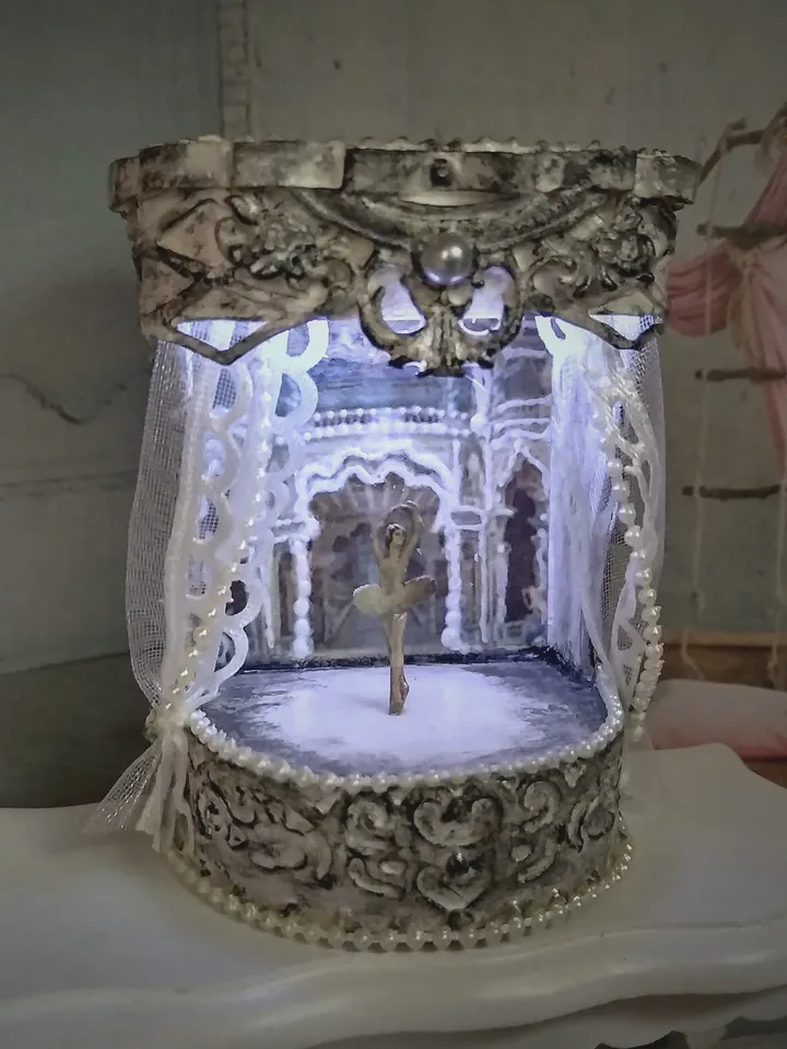 Miniature puppet theater for doll houses.Illuminated theater.1:12 scale.
