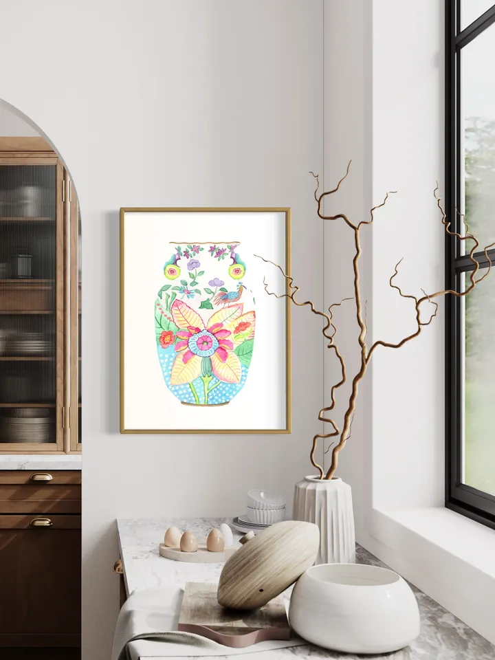 Chinoiserie Vase Art Watercolor Painting Chinoiserie Chic Asian Art Print Ginger Jar Art Vintage Chinoiserie Wall Art Print Floral Decor Art