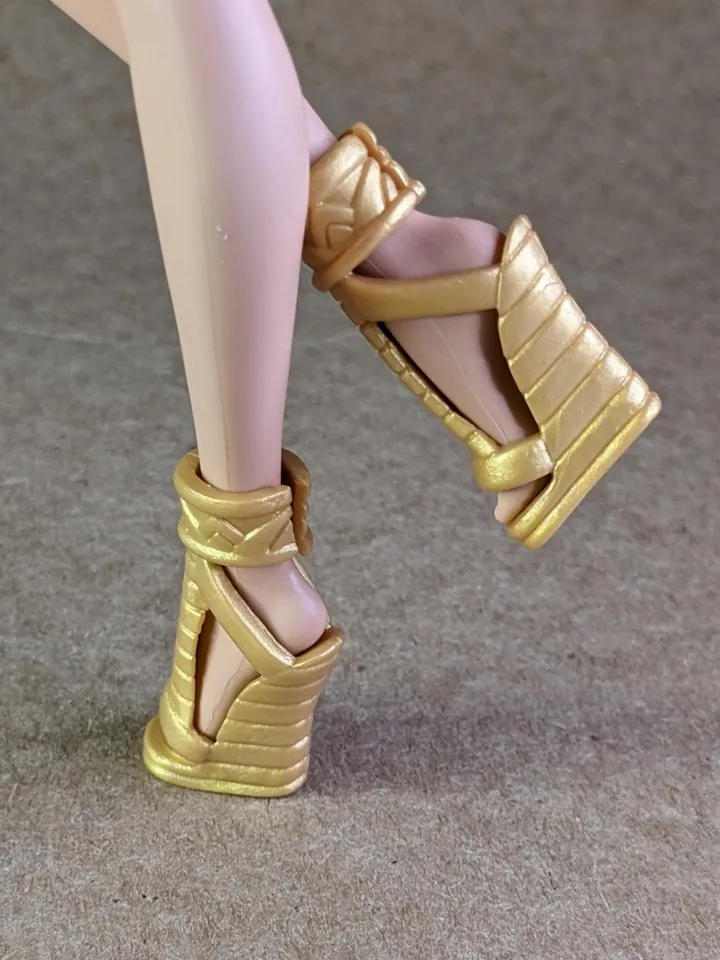 Gold Pharaoh sandals with wedge heels for 10.5 inch female dolls (MH, EAH)