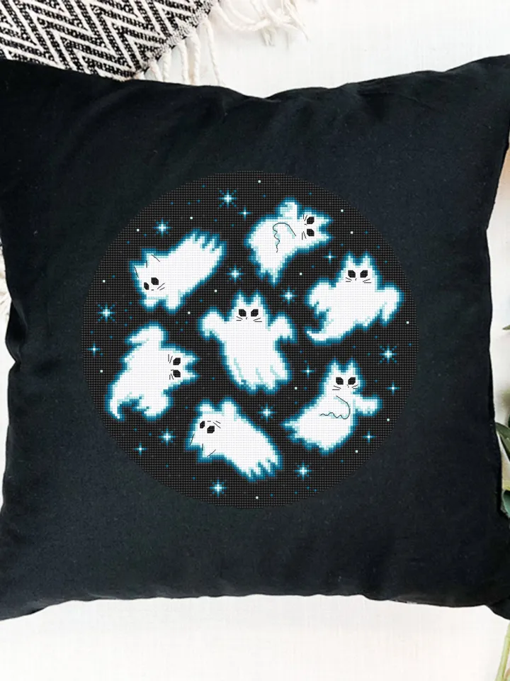 Ghost cat cross stitch pattern PDF download Funny cat ghost cross stitch chart, Halloween embroidery decor, Halloween Cat for cat lover #H66