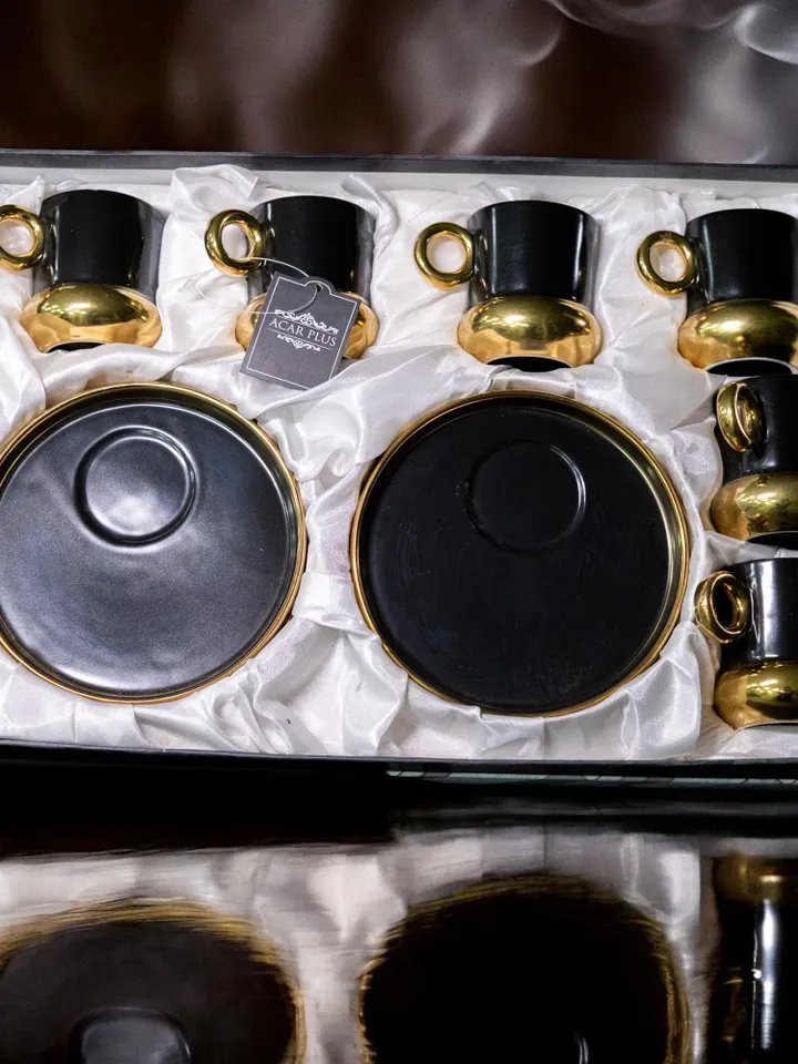 Black And Gold Luxury 12 Pieces Tea Cups And Saucers | Black and Gold Tea Cups | Elegant 12-Pieces Tea Cups