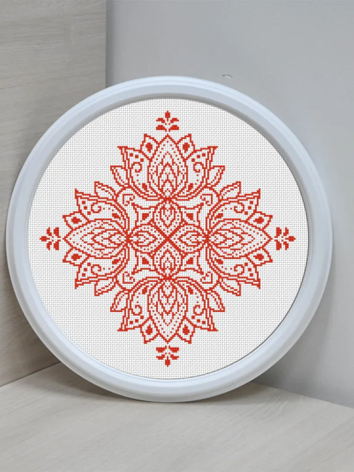 Lotus mandala cross stitch pattern digital PDF Modern floral ornament cross stitch Easy mandala embroidery beginners Instant download #M143