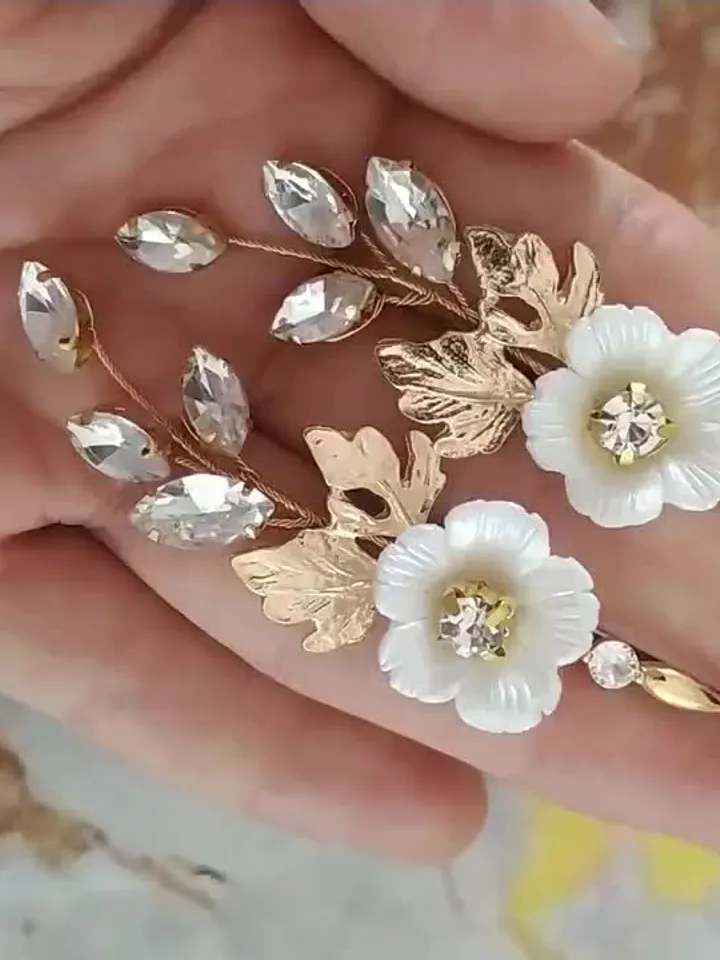 Silver, Gold Porcelain Flower Bridal Earrings, Chandelier Statement Wedding Earrings, Leaf Earrings, Boho Bridal Earrings, Crystal Earrings