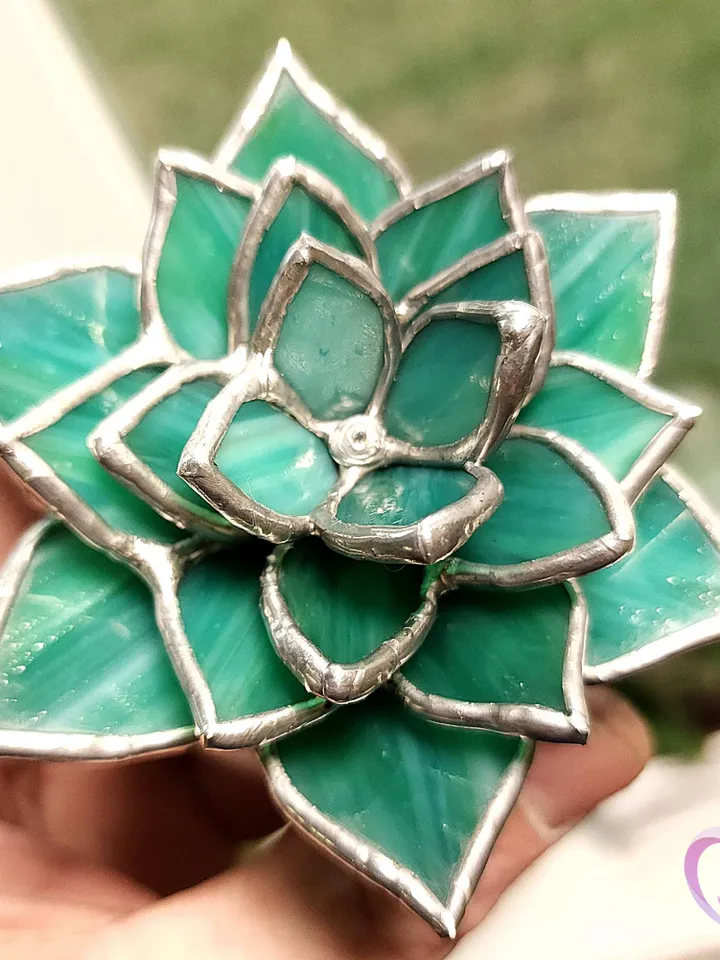 Stained Glass Succulent Flowering Echeveria Suncatcher in Pot Cute Desert Decor Perfect No Kill Terrarium Gift for Succulent Plant Lover