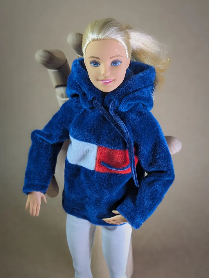 Navy blue velvet hoody for 1/6 scale fashion female dolls