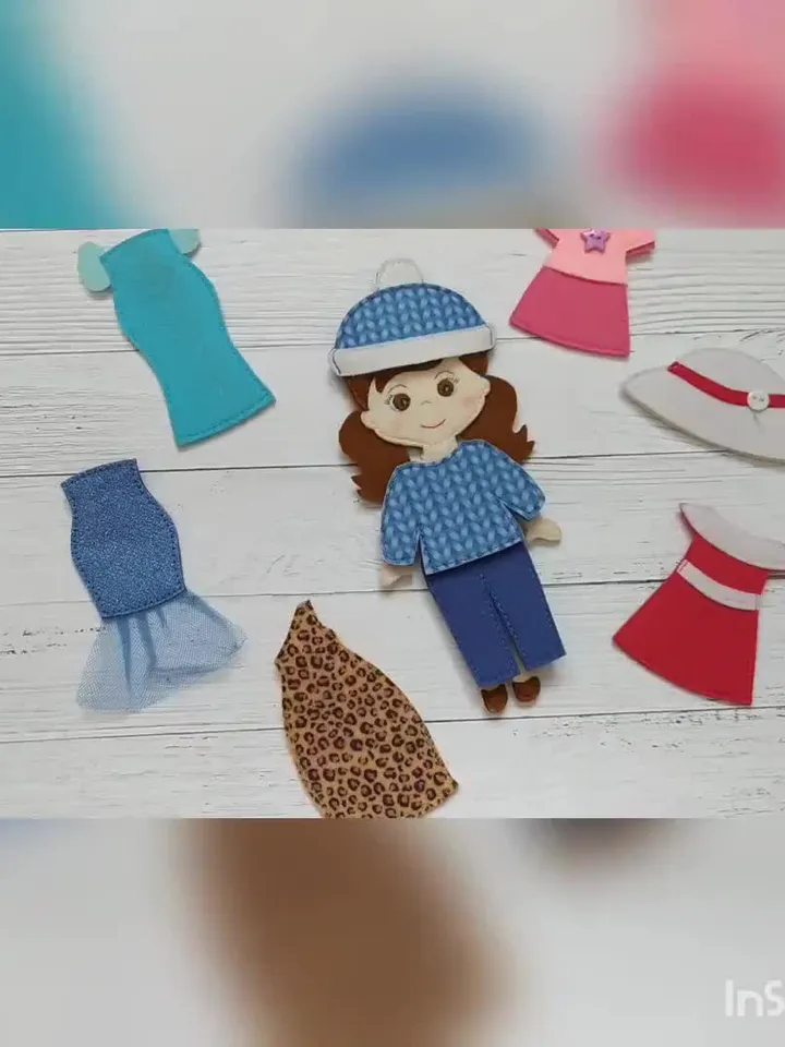 Felt doll pattern and 8 sets of clothes, Felt dress up doll pattern, Felt Pattern pdf for girl