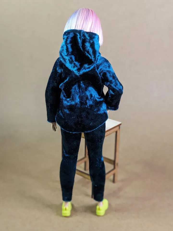 Handmade casual green velvet two-piece set (hoodie and leggings) for 1/6 scale fashion female dolls