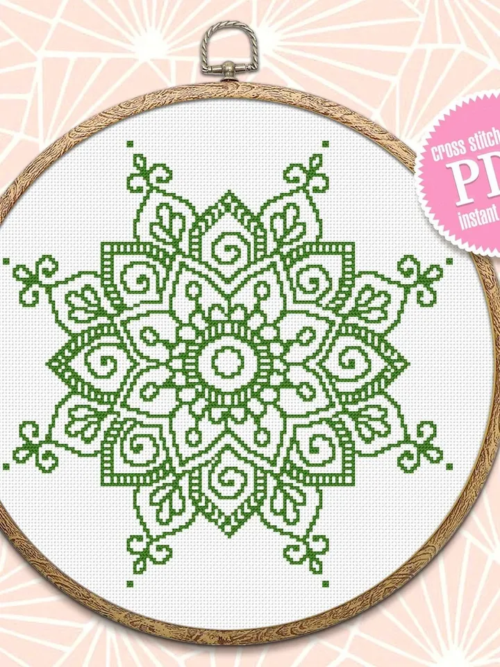 Mandala cross stitch pattern download PDF Monochrome mandala pattern digital PDF Quick cross stitch chart Floral ornament cross stitch #M50