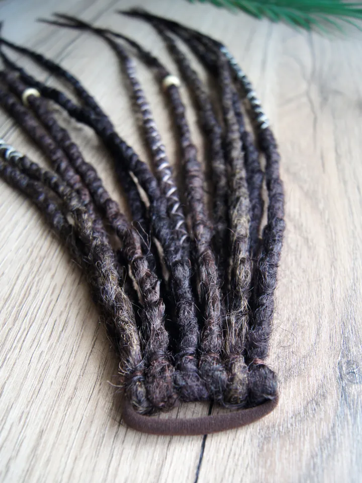 Ponytail Dreadlock Extension. Dreadlocks on elastic band. Mix brown Dreads on hair band. Hippie Witchy Pagan Viking Bohemian Boho style